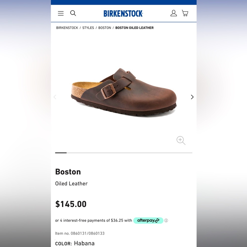 New in box Birkenstock Men’s Boston clogs — Habana oiled leather, size 9.